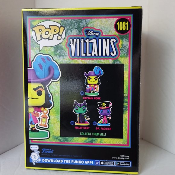 Disney Villains Pop! Captain Hook (Blacklight) Vinyl‎ Figure Hot Topic Exclusive - Picture 3 of 6